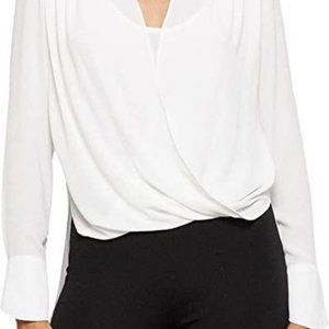 BCBGMAXAZRIA Women's Relaxed Long Sleeve Faux Wrap Blouse - Size XS